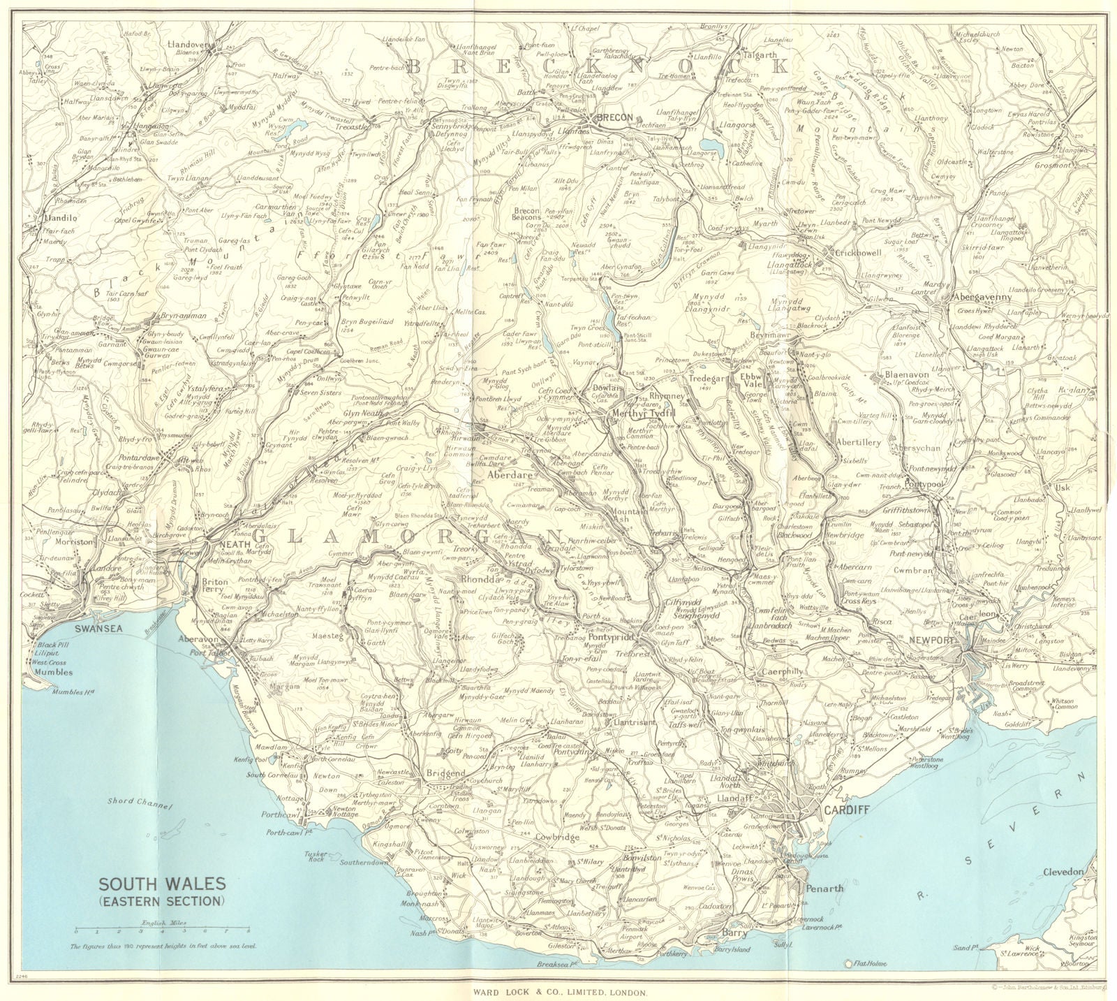 SOUTH EAST WALES Glamorgan Breconshire cardiff Newport Swansea Neath 1963 map